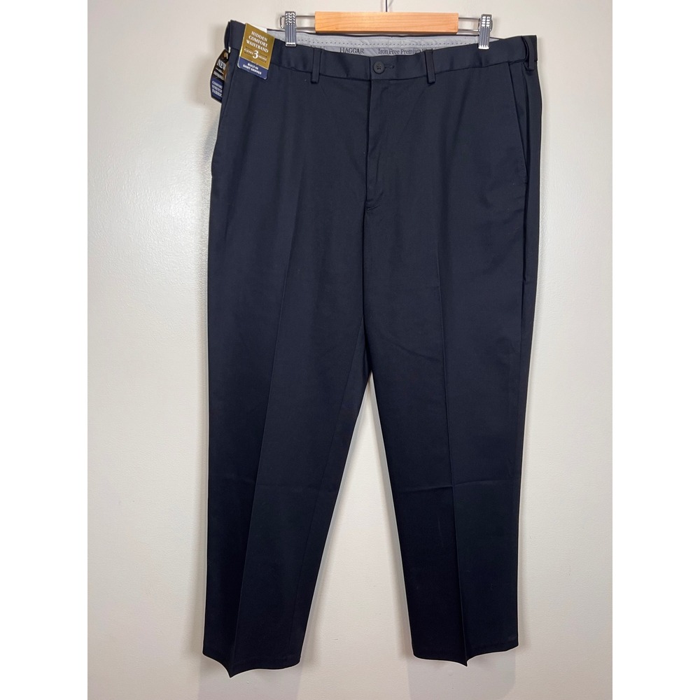 NWT Haggar Iron Free Premium Khaki Pants Mens 40x32 Black Classic Fit Stretch